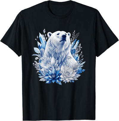 Majestic Arctic Polar Bear with Ice Flowers Fantasy T-Shirt