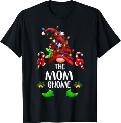 The Mom Gnome Buffalo Plaid Christmas Tee