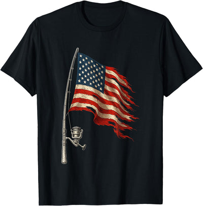 Fishing American Flag Fisherman Patriotic Day 4th of July T-Shirt