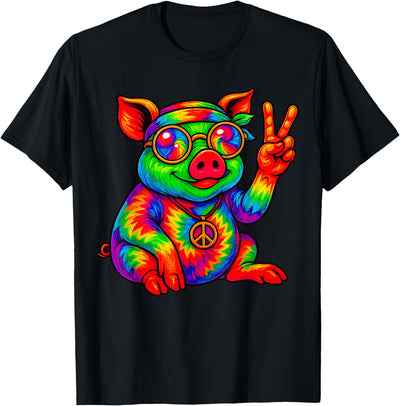 Tie-Dye Pig Peace Sign Hippo T-Shirt