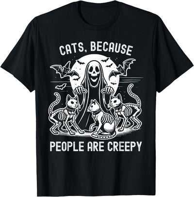 Cat Lover Funny Ghost Kawaii Graphic Cats Because People Are Creepy Halloween T-Shirt