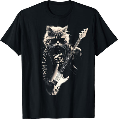 Rock Cat Playing Guitar Funny Guitar Cat Lover Rock Cat Playing Guitar - Funny Guitar Cat Meme T-Shirt