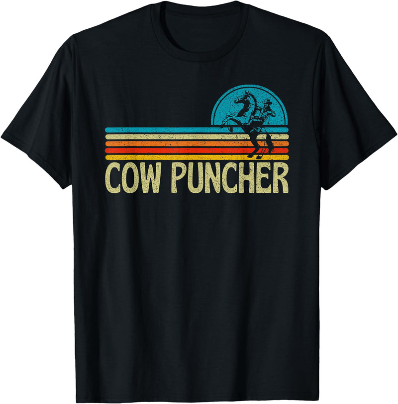 Cow Puncher Cowboy Graphic Funny Western Cow Puncher Cowboy Country T-Shirt - Black