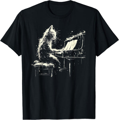 Smooth HQ Cat Playing Piano T-Shirt for Men Women Girls Kids