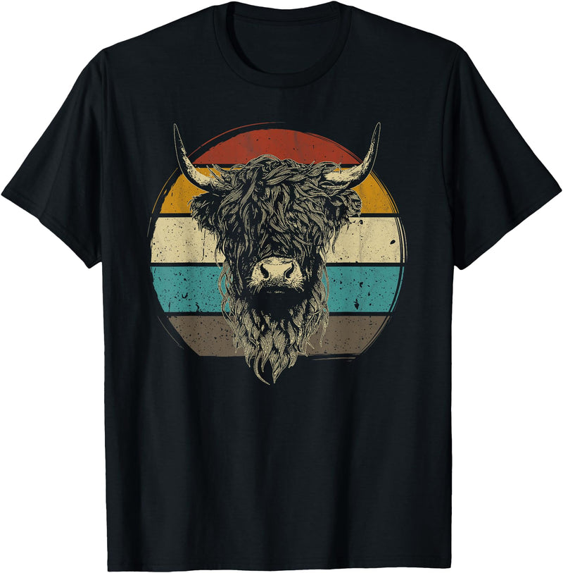 Scottish Highland Cow Lovers men woman kids Scottish Highland Cow Cattle Hairy Cow Retro for Cow Lovers T-Shirt - Black