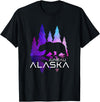 Midnight Sun Gifts and Designs Juneau - Alaska - Colorful Trees and Bear - Alaska T-Shirt - As Pictured