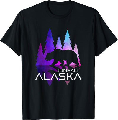 Juneau - Alaska - Colorful Trees and Bear T-Shirt