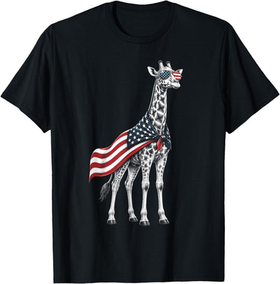 Giraffe 4th of July US American Flag Patriotic Safari Animal T-Shirt