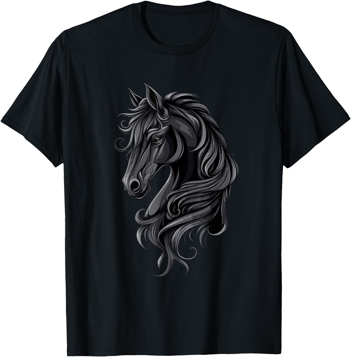 Artful Horse Designs Black Horse Portrait – Friesian Horse T-Shirt - Black