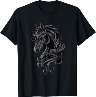 Artful Horse Designs Black Horse Portrait – Friesian Horse T-Shirt - Black