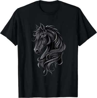 Artful Horse Designs Black Horse Portrait – Friesian Horse T-Shirt