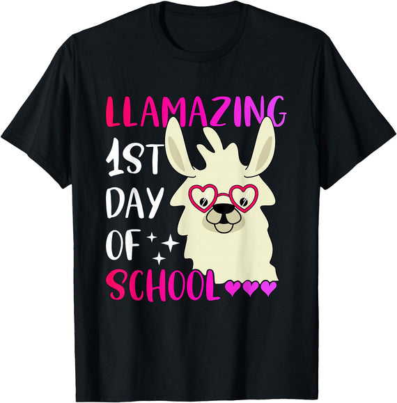 Amazing First Day of School - Geslonedesigns Llamazing 1st Day of School Teacher Llama Back to School T-Shirt - Black