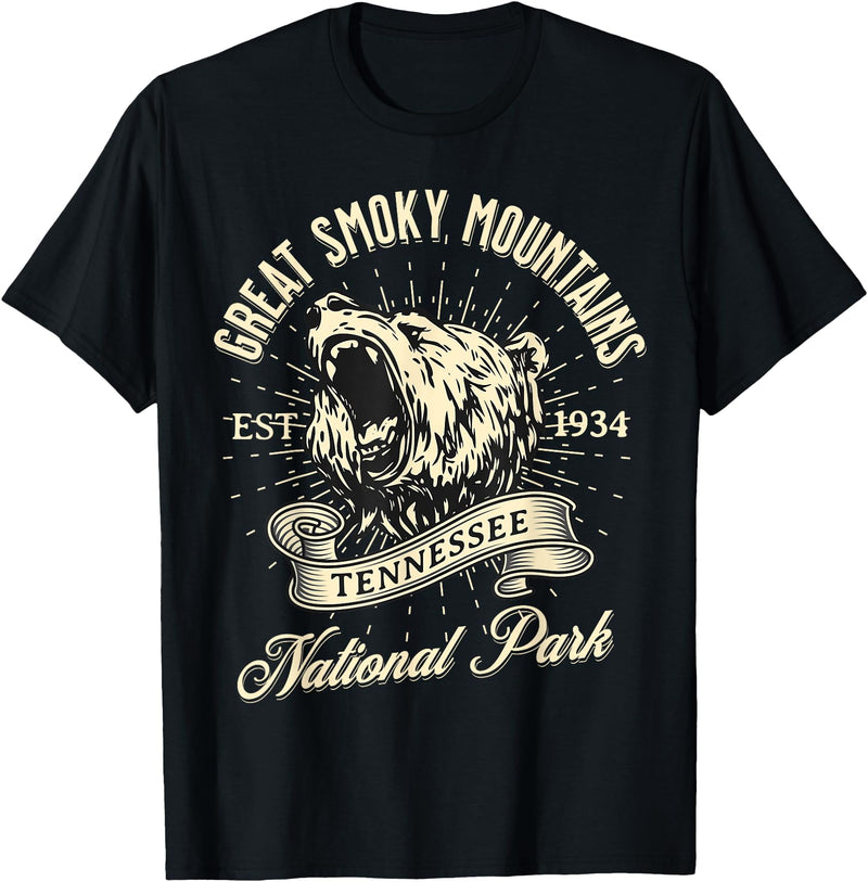 Great Smoky Mountains National Park Tennessee USA Great Smoky Mountains National Park Tennessee Bear Hike T-Shirt - Black