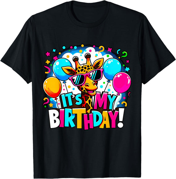 Magical and Funny Giraffe Birthday Party Gifts It's my Birthday Party Giraffe Birthday Girl T-Shirt - Black