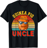Rodent Father's Day Costume Vintage Retro Guinea Pig Uncle Cute Guinea Pig Sunglasses T-Shirt - Black