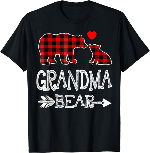 Grandma Bear Red Plaid Shirt Gift For Grandma Grandma Bear Red Checked Shirt Gift for Grandma T-Shirt - Black