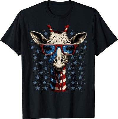 USA 4th Of July Giraffe on Patriotic American Giraffe T-Shirt for Women Kids Men