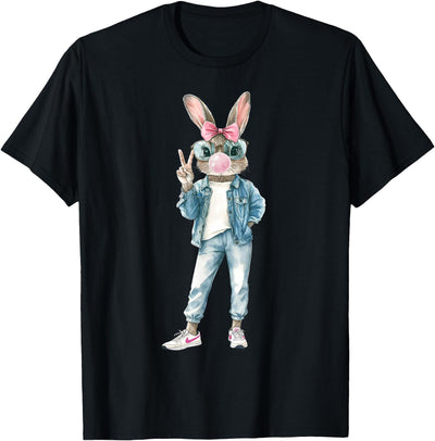 Trendy Bunny Character Bubblegum Denim T-Shirt