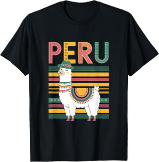 Shirt-o-Topia Cute Peruvian Llama from Peru - Fun Peru Design T-Shirt - Black