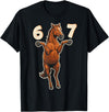 Horse 67 Meme Six Seven Hilarious Gen Alpha Gen Z 67 Horse Meme Pose Trend Funny Gen Alpha Humor Kids Teens T-Shirt - Black