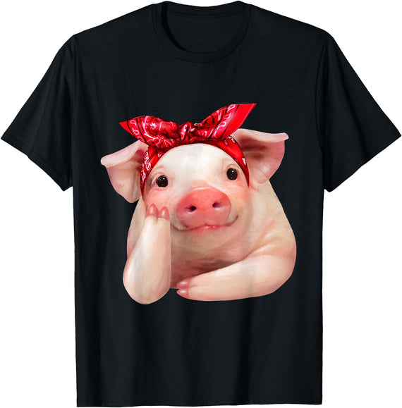 Fabulous Farm Animals Shirts Red Bandanna Pig Funny I Love Piggy T Shirt T-Shirt - Black
