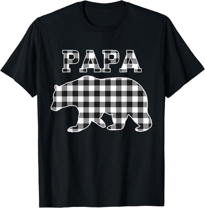 Mens Buffalo Black and White Plaid Papa Bear Christmas T-Shirt