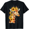 Funny Girl who loves Giraffe Sunflower Giraffe Cute Floral Safari Animal T-Shirt - Black