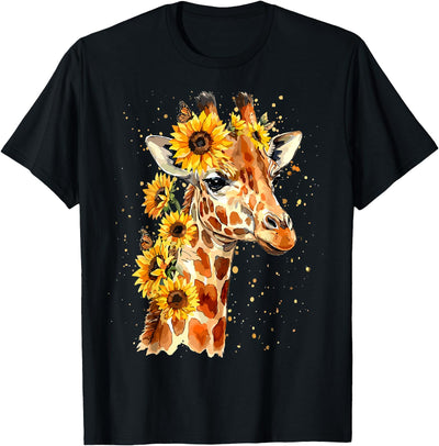 Sunflower Giraffe Cute Floral Safari Animal T-Shirt