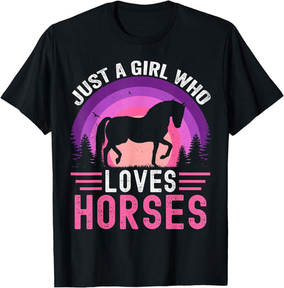 Just A Girl Who Loves Horses Apparel Just A Girl Who Loves Horses Retro Vintage Friesian Horse T-Shirt