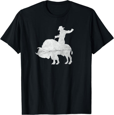 Rodeo Cowboy Riding a Buffalo Distressed T-Shirt