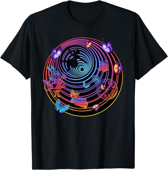 Down the Rabbit Hole - Alice in Wonderland Design T-Shirt in Black
