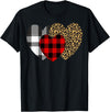 Leopard Heart Buffalo Red Black Plaid Gift Leopard Heart Buffalo Red Black Plaid Heart Valentine Day T-Shirt - Black