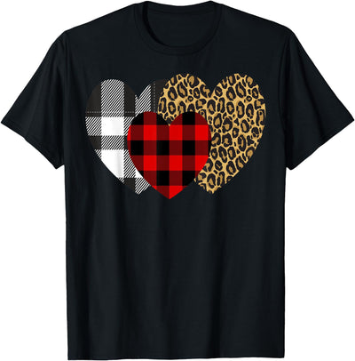 Leopard Heart Buffalo Red Black Plaid Heart Valentine Day T-Shirt
