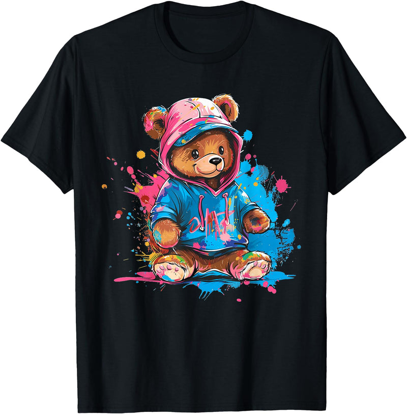 Teddy Bear Colorful Men WomenDesigns Hip Hop Colorful Teddy Bear Men Women Kids T-Shirt - Black
