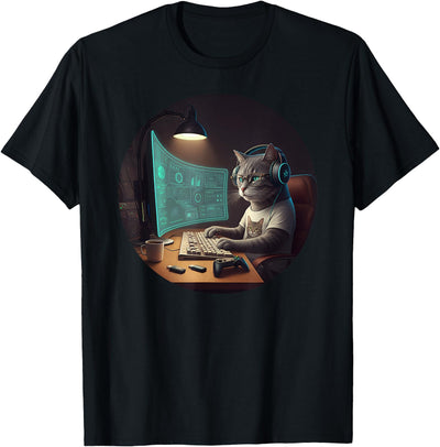 Cat Computer Nerd Programmer Tee Cat Computer Science Nerd Tech Coding Gaming Programmer T-Shirt