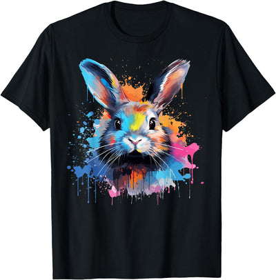 Rainbow Splash Art Bunny Portrait T-Shirt