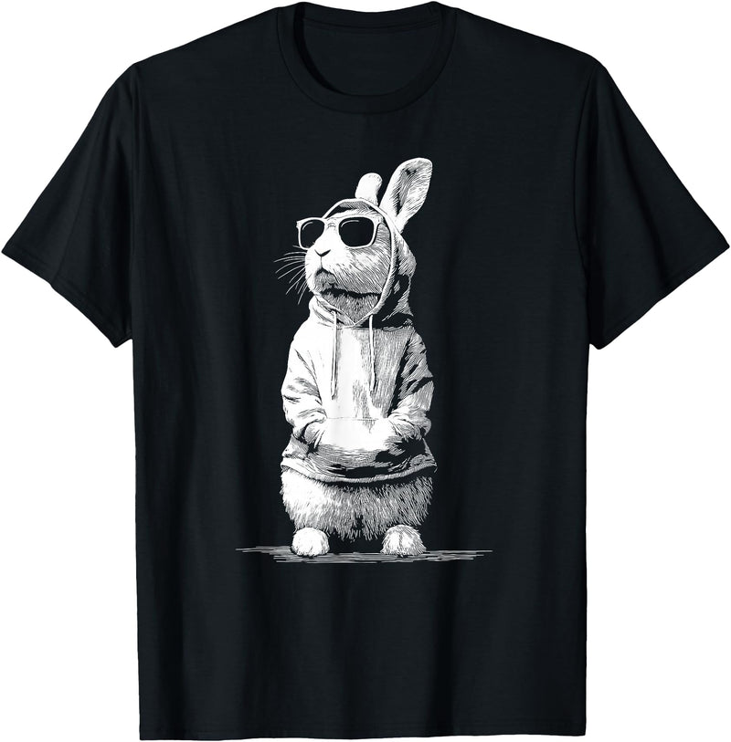 Cool Easter Bunny Sunglasses Funny Easter Outfit for Boy Men T-Shirt in Black