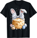 Cheese Gouda Feta Cheddar Easter Rabbit Eggs Bunny Ears T-Shirt in Black