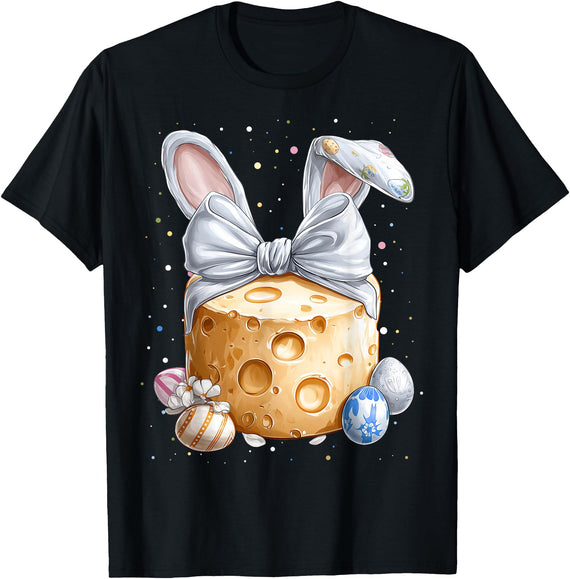 Cheese Gouda Feta Cheddar Easter Rabbit Eggs Bunny Ears T-Shirt in Black