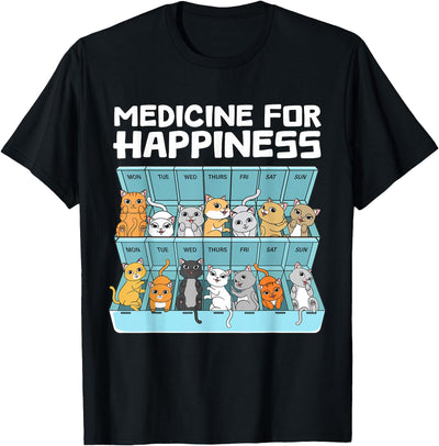 SOMMAS CATS Medicine for Happiness Cats for Men Women Funny Cat T-Shirt