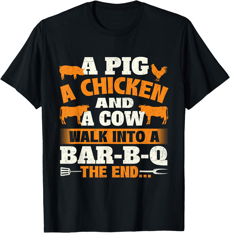 Funny BBQ Shirts A Pig A Chicken And A Cow - Grilling BBQ Lover Barbecue T-Shirt - Black