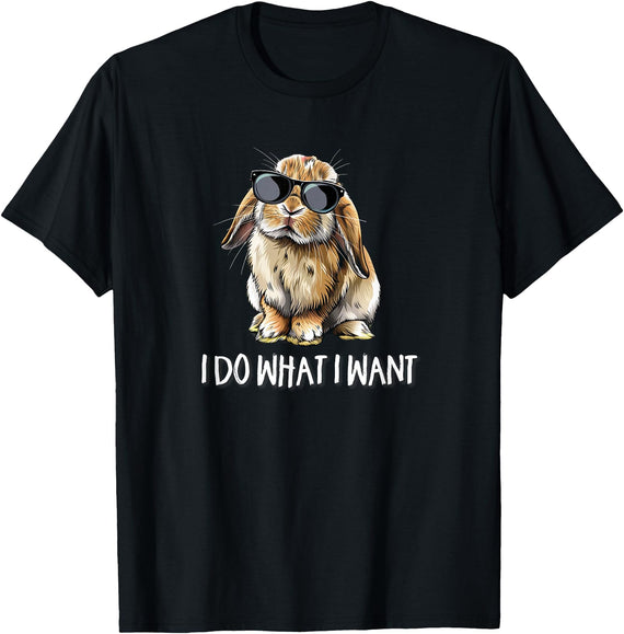 Mens Boys Girls Do What I Want Mini Holland Lop Rabbit Lover Hoodie in Black