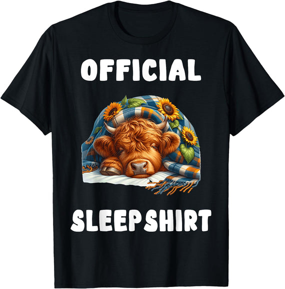 Official Sleep Pajamas Nightgown Sleepwear Apparel Highland_cow - Official Sleepshirt Pajamas Nightgown T-Shirt - Black