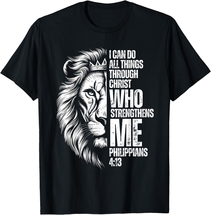 Philippians 4:13 Christian Jesus Lion Father Dad Christian Verse Lion Philippians 4:13 I Can Do All Things T-Shirt - Black