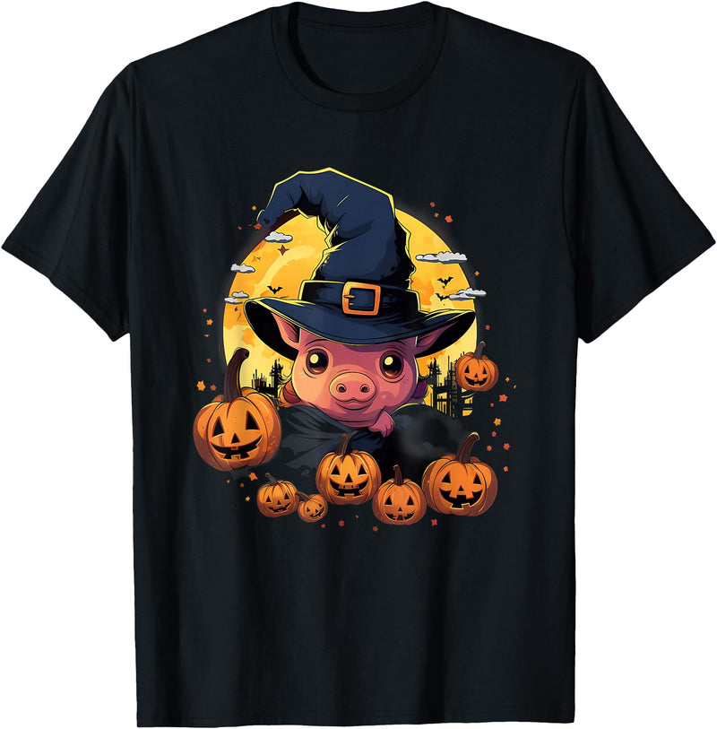 Pig Halloween Costumes Spooky Pig Witch Halloween T-Shirt - Black