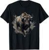 Safari Animal Art Buffalo Animal Print Splash Motif Bison Drawing Wildlife T-Shirt - Black