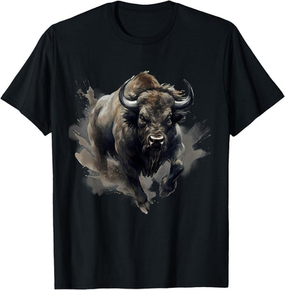 Safari Animal Art Buffalo Animal Print Splash Motif Bison T-Shirt