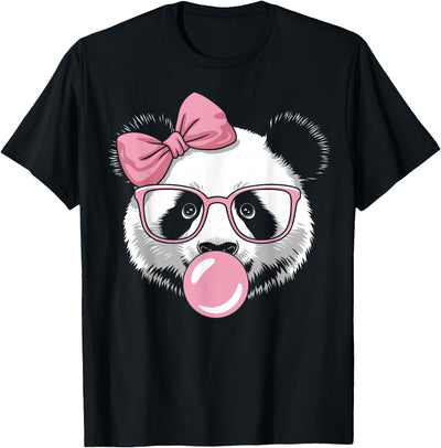 Panda Bear Wearing Glasses and Blowing Pink Bubble Gum T-Shirt