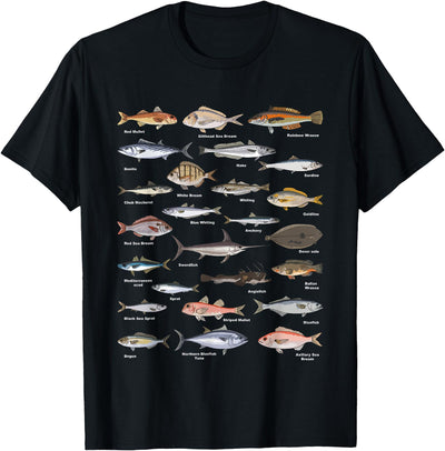 Vintage Fish Identification Chart Fishing T-Shirt Small