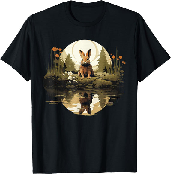 Cottagecore Rabbit Aesthetic Flower Outfit for Women T-Shirt in Black